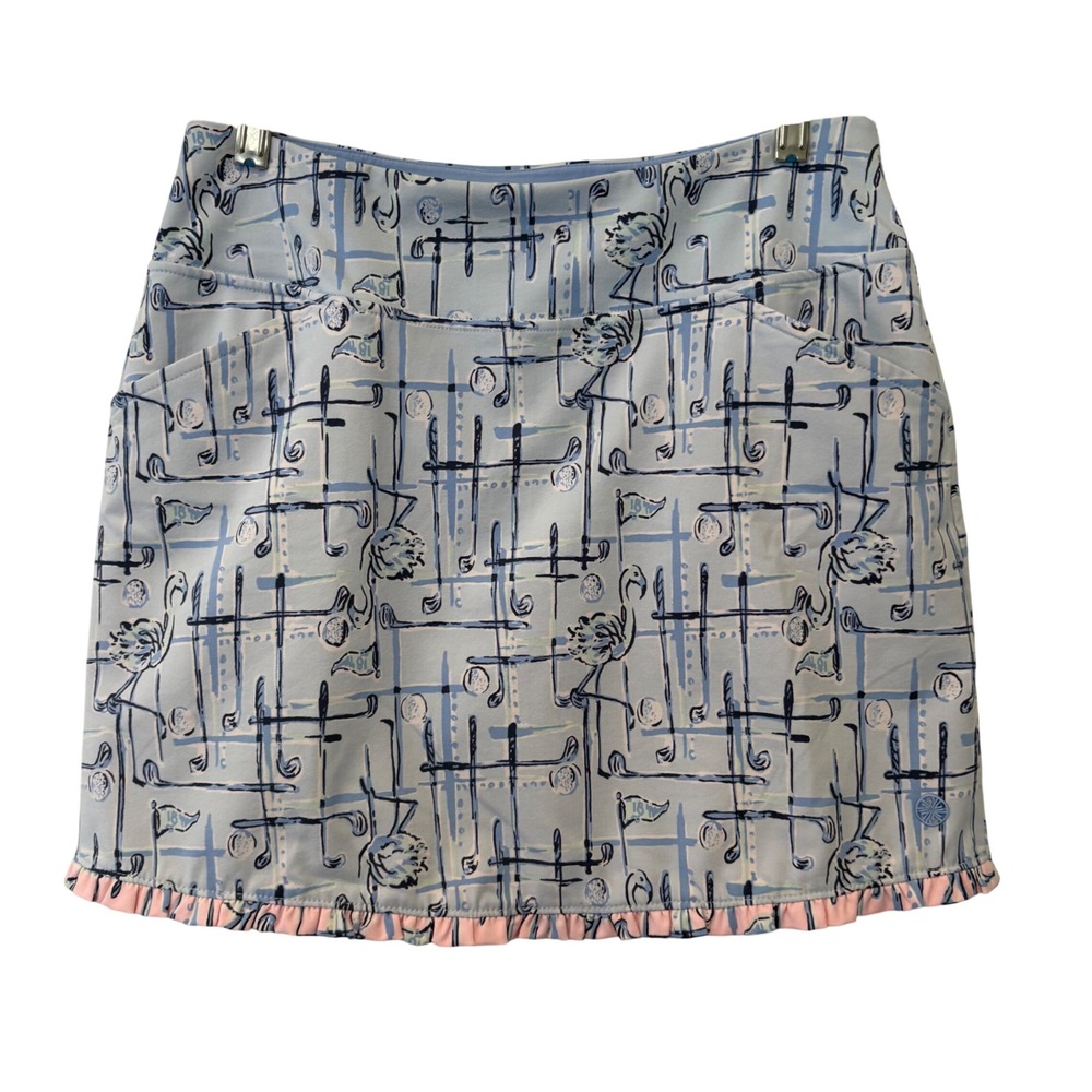 Lilly‎ Pulitzer Luxletic Birdie Golf Skort Blue Flamingo Ruffle Hem Womens 2